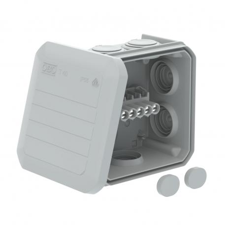 Caixa de derivação T 40, bucim cónico, régua de bornes 77x77x46 | 7 | IP56 | cinzento claro; RAL 7035