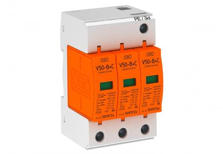 Descarregador de corrente de raio e sobretensões, 3 polos