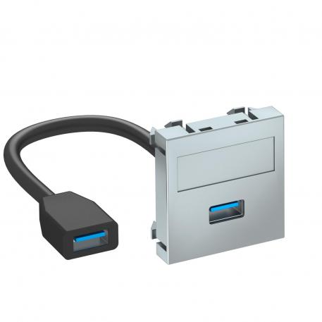 Porta USB 2.0/3.0, 1 módulo, saída plana, com cabo de ligação  |  | USB | alumínio lacado