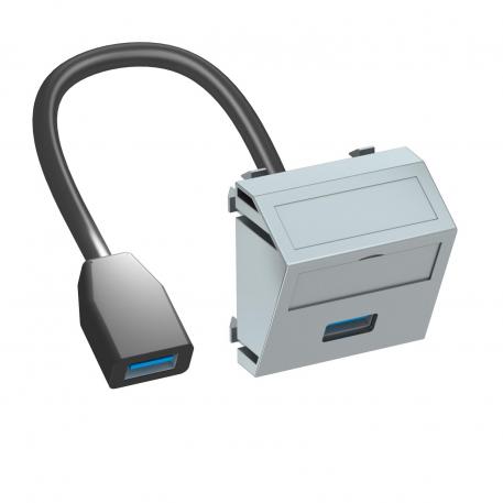 Porta USB 2.0/3.0, 1 módulo, saída inclinada, com cabo de ligação  |  | USB | alumínio lacado