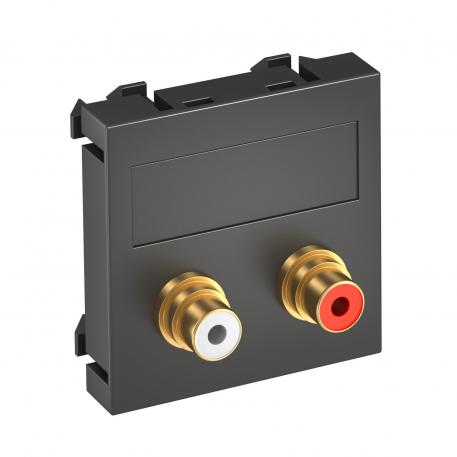 Suporte RCA áudio, 1 módulo, saída plana, com união 1:1, cinzento antracite reta |  | RCA | cinzento escuro; RAL 7021