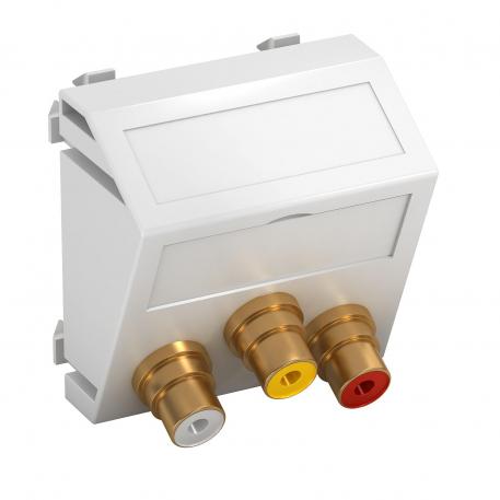 Suporte RCA áudio/vídeo, 1 módulo, saída inclinada, com união 1:1