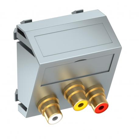 Suporte RCA áudio/vídeo, 1 módulo, saída inclinada, com união 1:1, alumínio lacado  |  | RCA | alumínio lacado