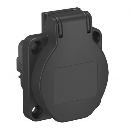 Tomada 0° com tampa articulada, alvéolos protegidos, simples Preto