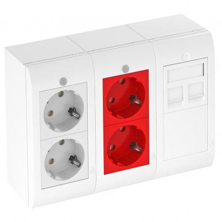 Módulo completo, triplo, 2x2 tomadas de energia com lâmpada, 1x tomada de dados