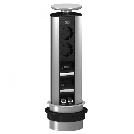 Deskbox DBV, 2 Tomadas, tomada VGA, tomada míni TRS, 2x RJ45 Cat. 6 Tampa lacada a prateado