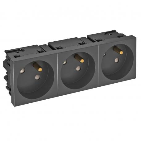 Tomada 33°, Connect 45, com pino de terra, tripla, cinzento preto