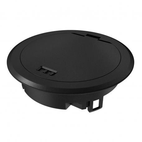 Tampa basculante com saída de cabos, GES R2, preto profundo húmido | Corrediça de encaixe | IP66 | até 3.000 N | preto; RAL 9005 | Zinco fundido sobre pressão